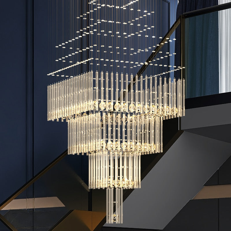 Modern Columnar Crystal Hanging Chandelier