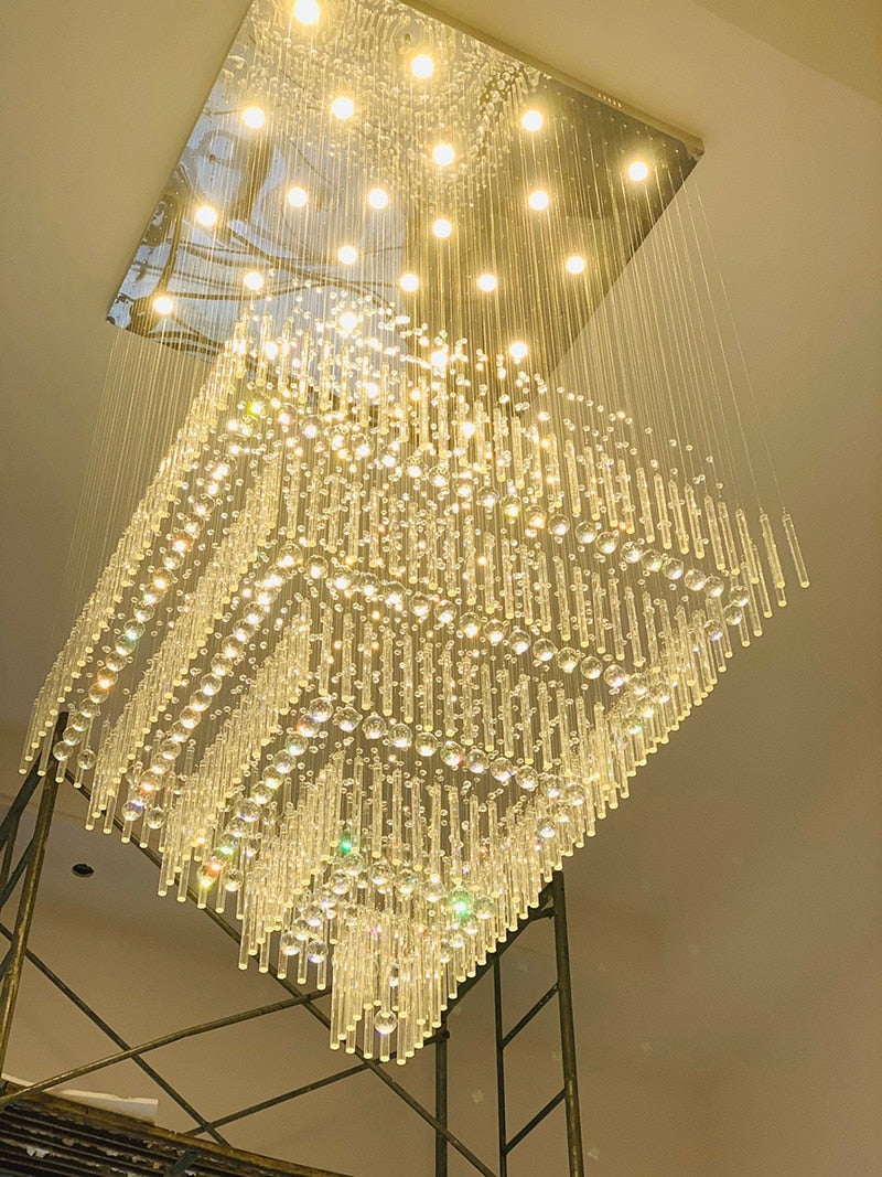 Modern Columnar Crystal Hanging Chandelier