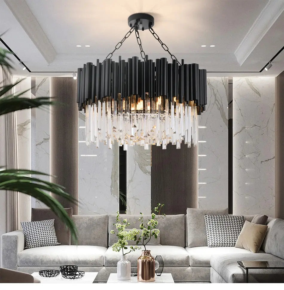 Black Modern Luxury Round Crystal Chandelier ChandeliersLife®