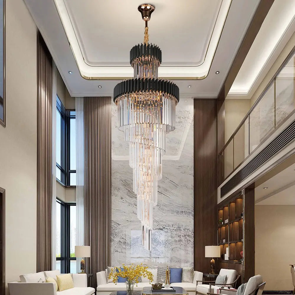 Long Black Crystal Loft Chandelier ChandeliersLife®