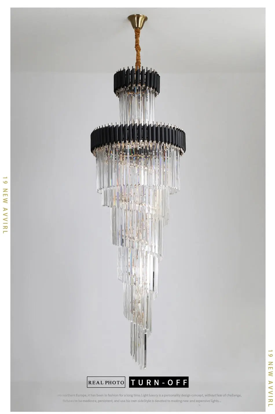 Long Black Crystal Loft Chandelier ChandeliersLife®