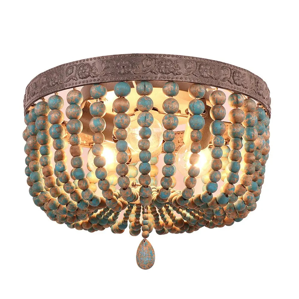 Retro Vintage Rustic Round Wooden Bead Ceiling Lights