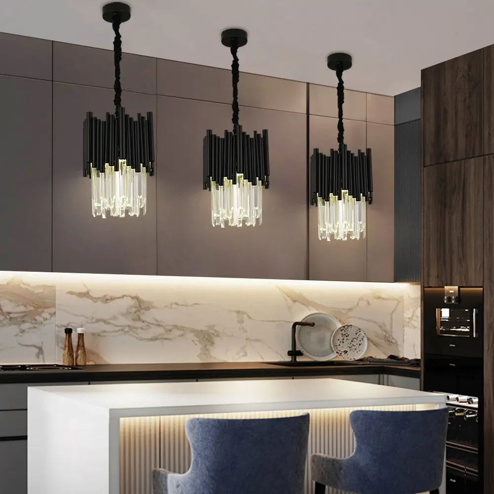 Modern Black Crystal Hanging Light