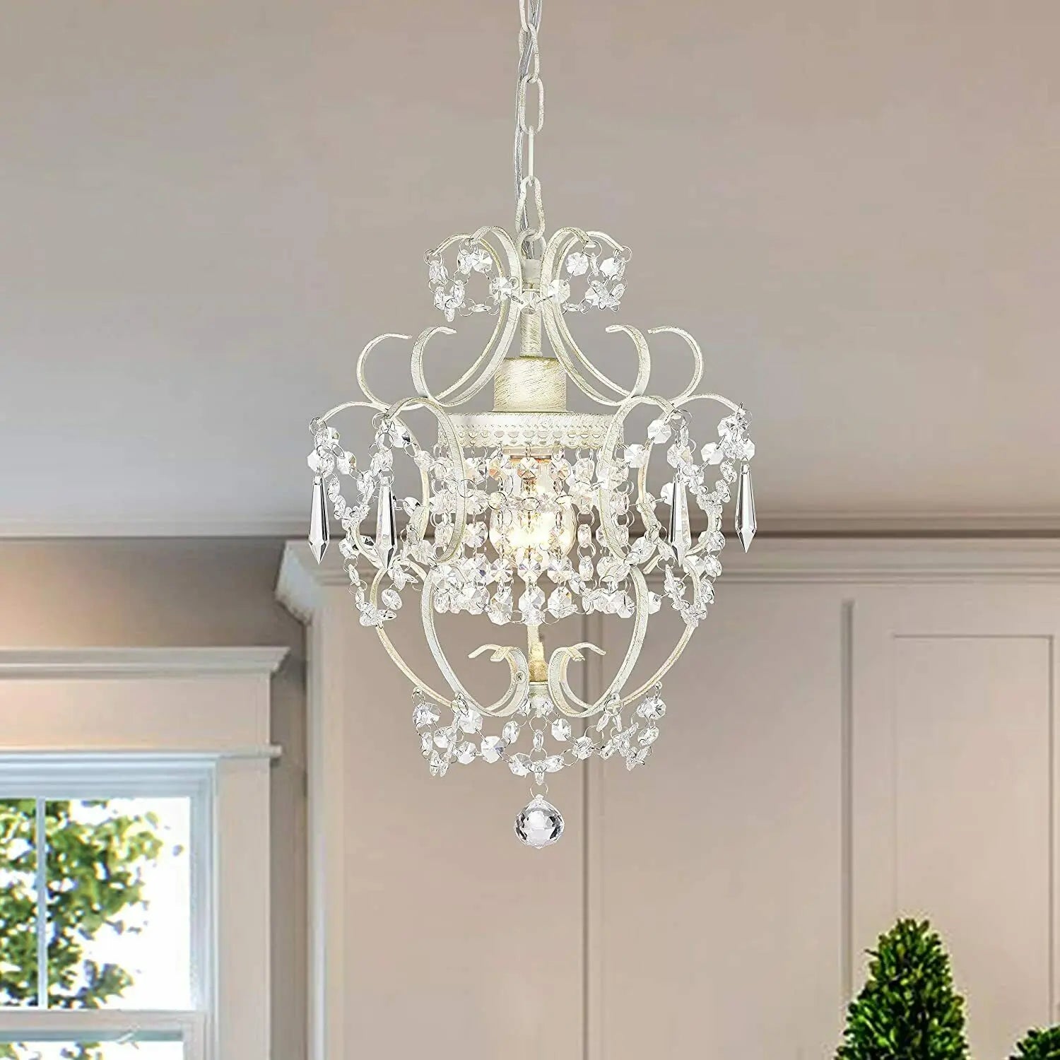 One Light Crystal White Chandelier