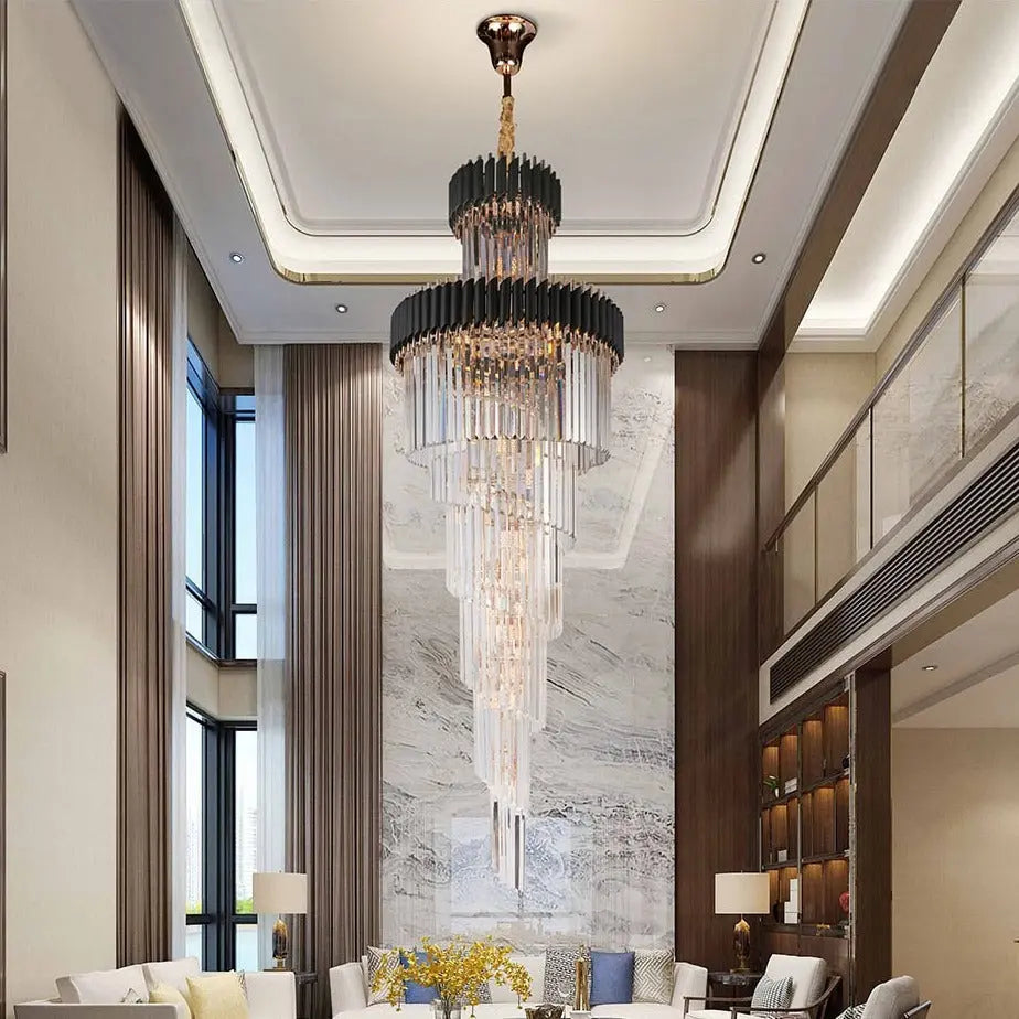 Long Black Crystal Loft Chandelier ChandeliersLife®