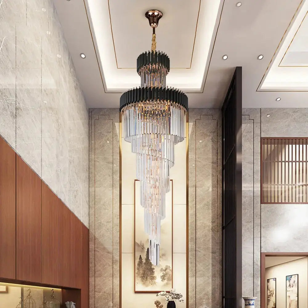 Long Loft Black Crystal Chandelier ChandeliersLife®