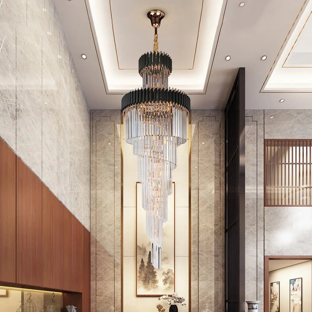 Long Black Crystal Loft Chandelier ChandeliersLife®