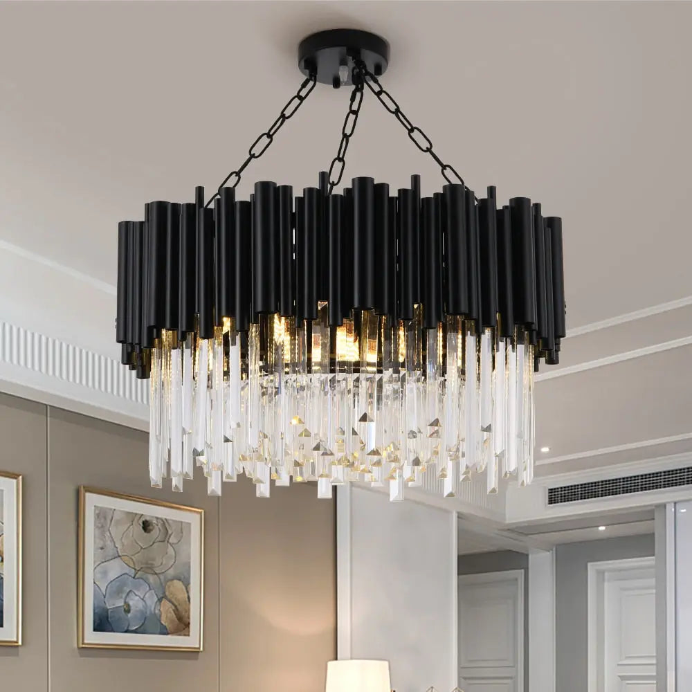 Black Modern Luxury Round Crystal Chandelier ChandeliersLife®