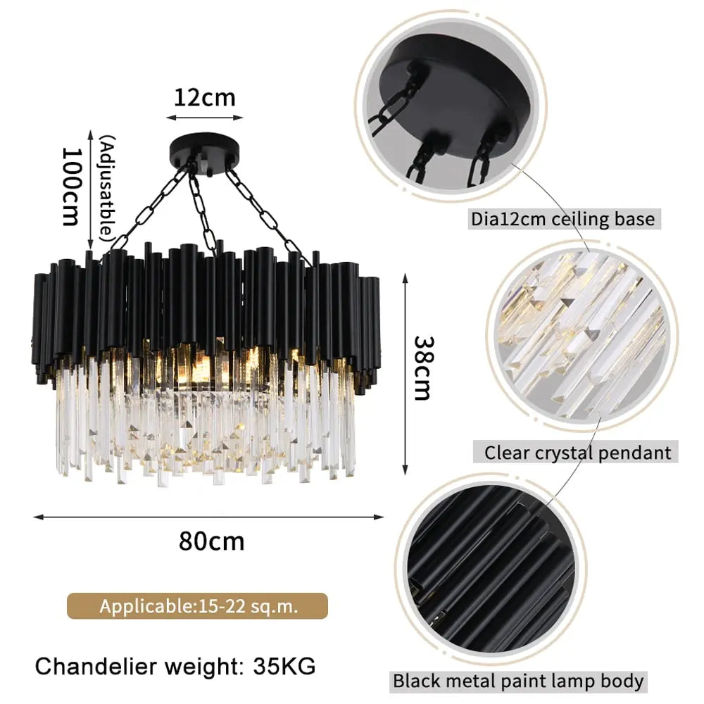 Black Modern Luxury Round Crystal Chandelier ChandeliersLife®