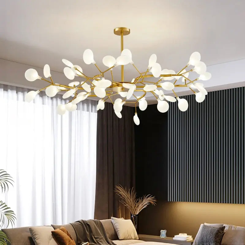 Luxurious Gold Chandelier with White Petals ChandeliersLife®