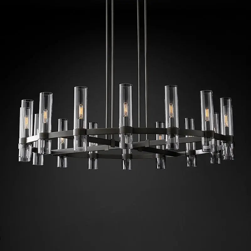 Modern Copper Glass Round Straight Chandelier