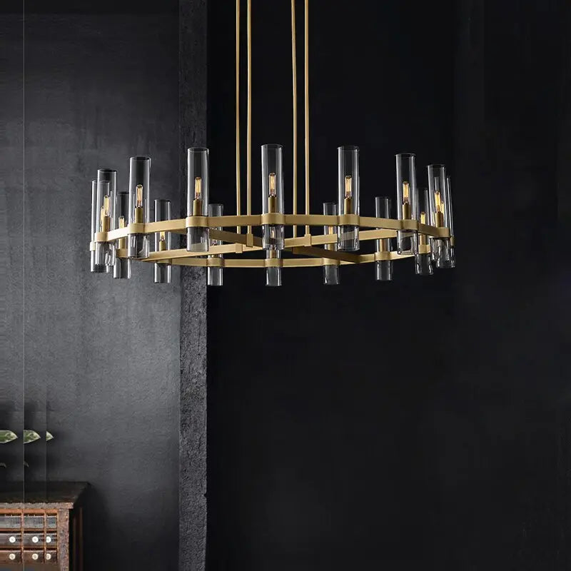 Modern Copper Glass Round Straight Chandelier ChandeliersLife®