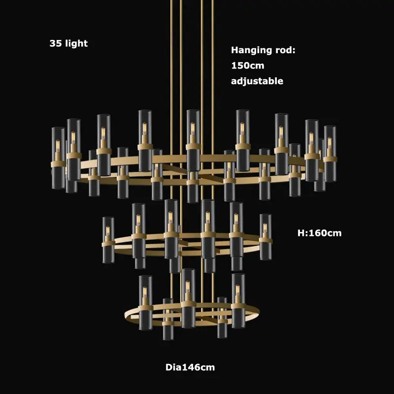 Modern Copper Glass Round Straight Chandelier ChandeliersLife®