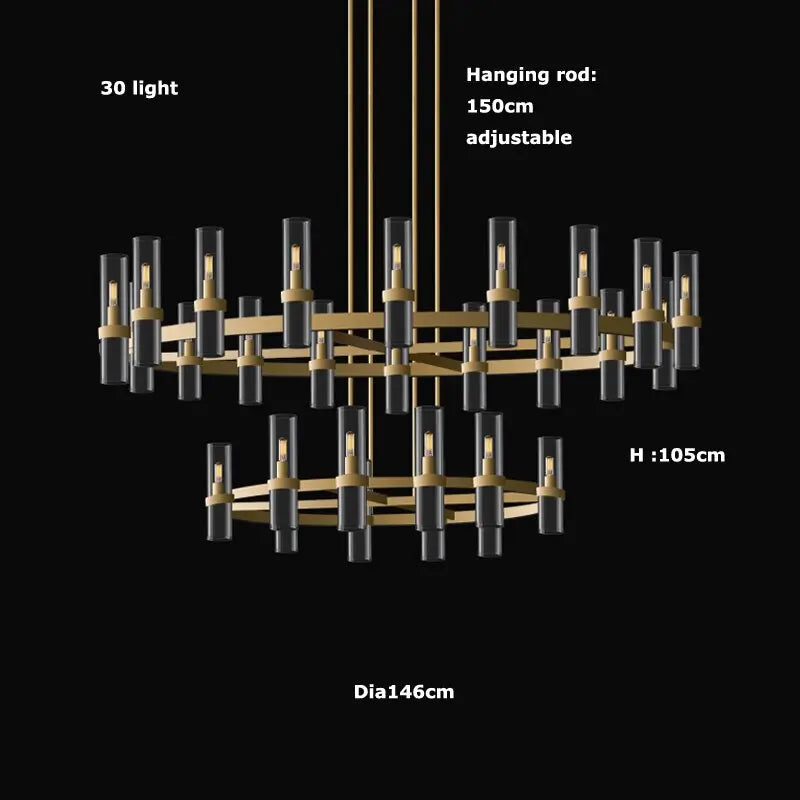Modern Copper Glass Round Straight Chandelier ChandeliersLife®