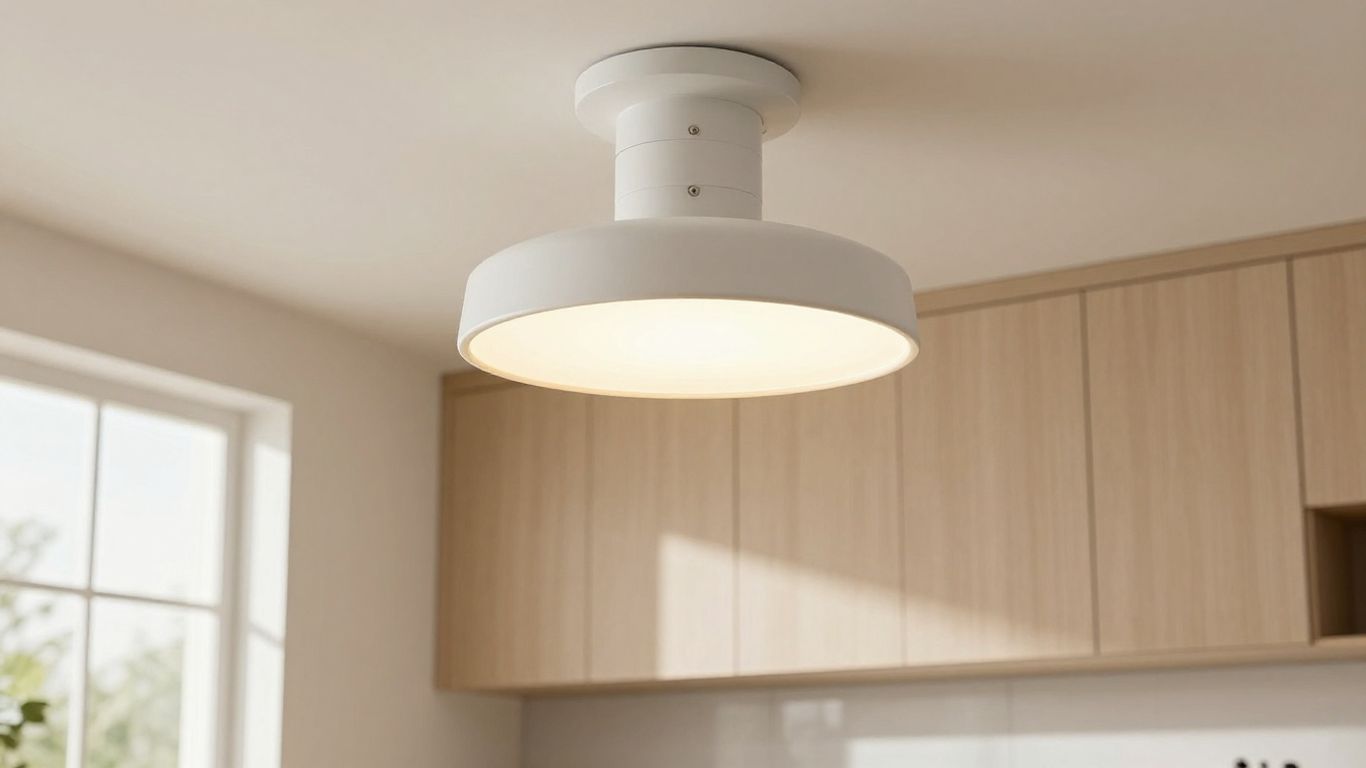 Modern kitchen ceiling lamp fixture illuminating the space.