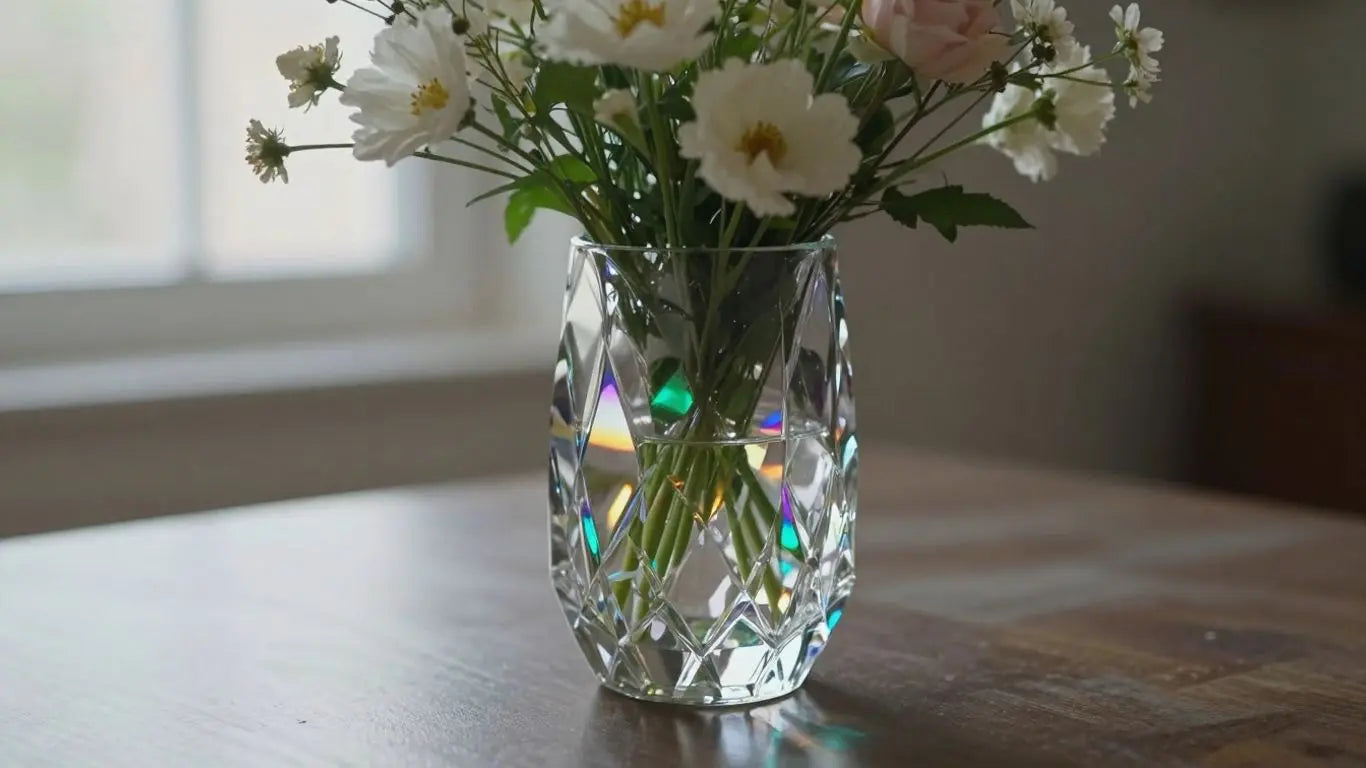 Elegant crystal vase with flowers
