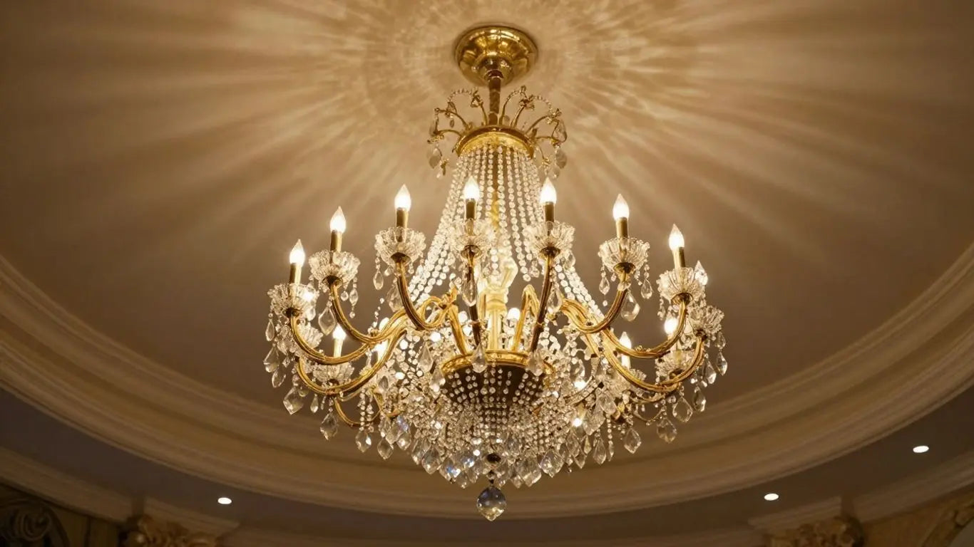 Extra large chandelier in a high-ceilinged room.