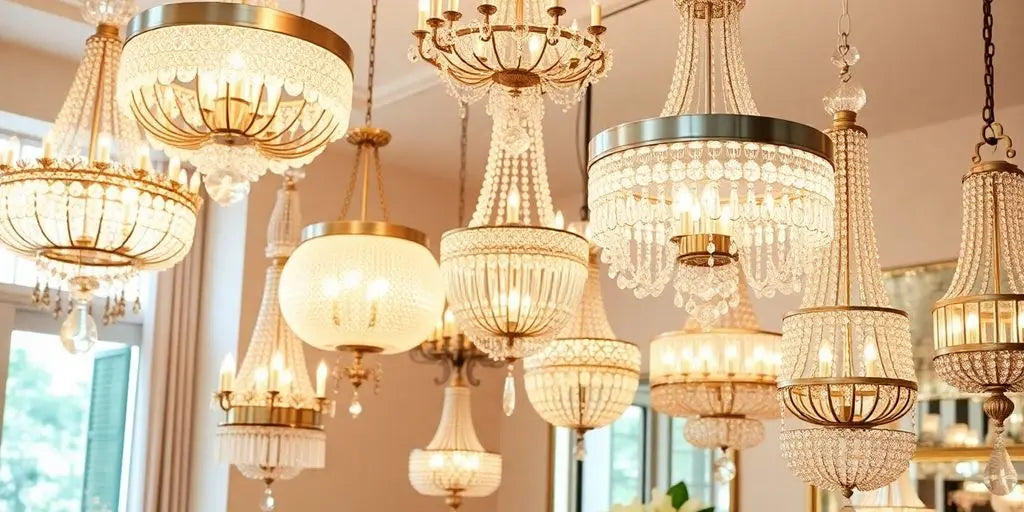 Elegant chandeliers in various styles for home lighting.