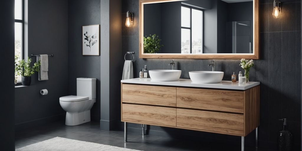 Contemporary bathroom vanity with storage and stylish design.