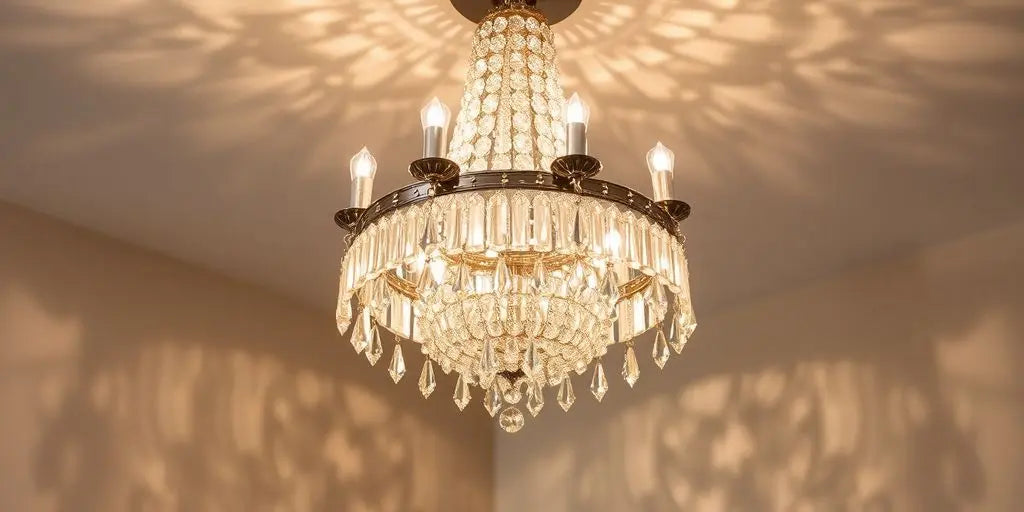 Elegant Art Deco crystal chandelier illuminating a modern home.