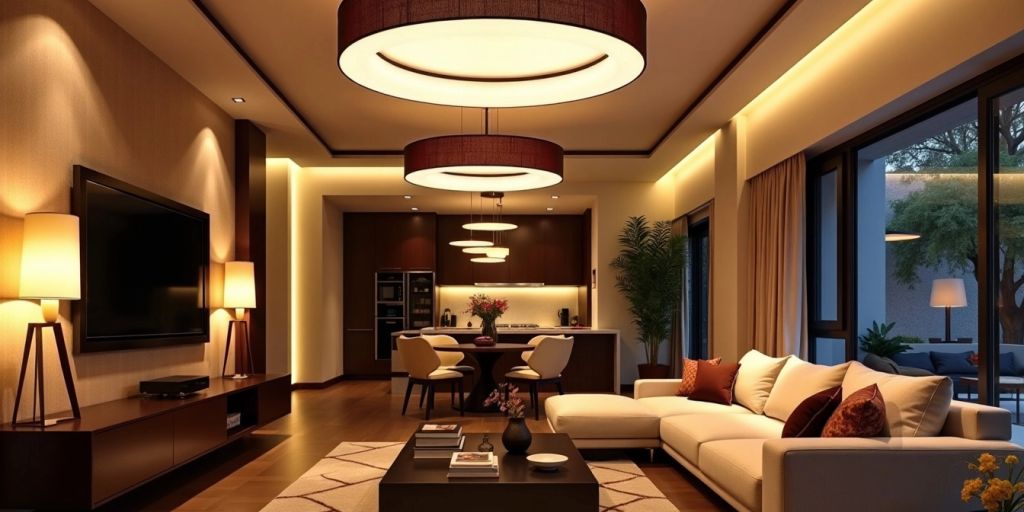 Modern ceiling lights in a stylish living room.