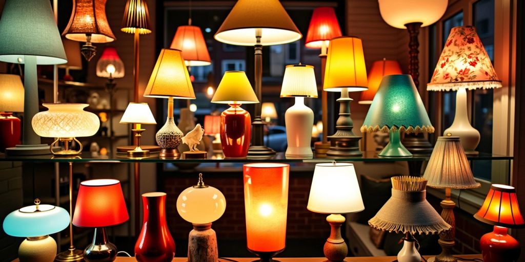 Colorful lamps in a New York City shop.