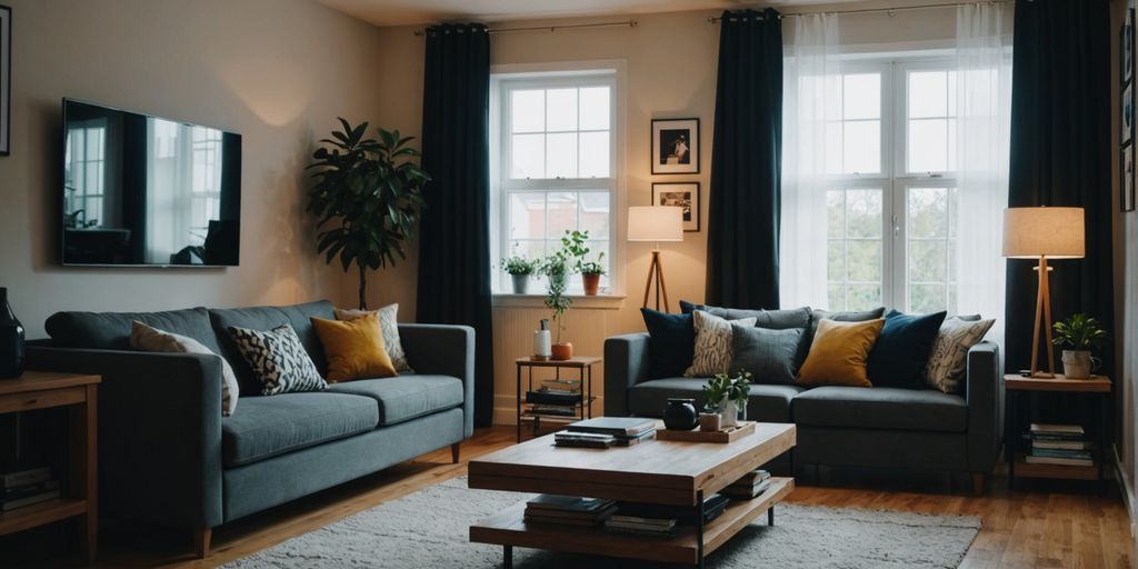 Small living room with efficient layout and stylish decor.