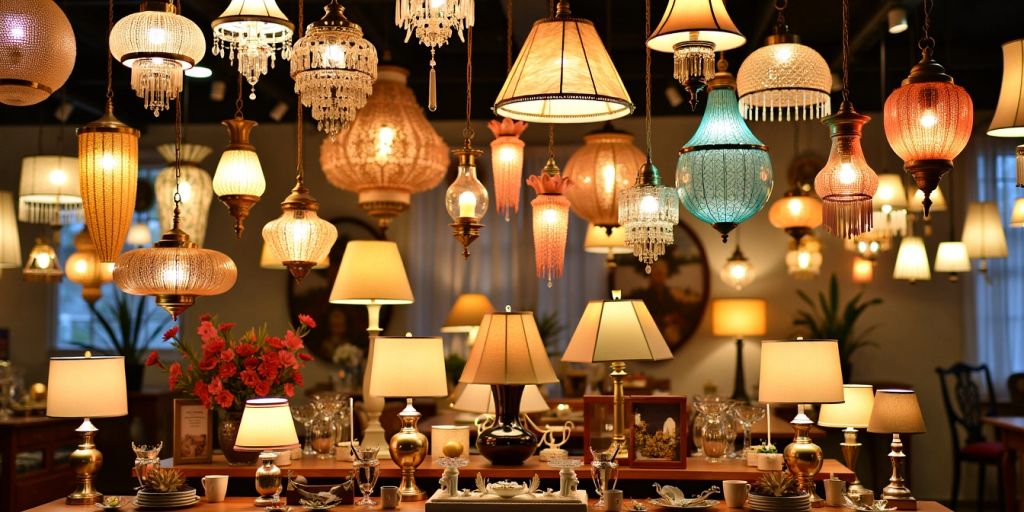 Colorful light fixtures in a well-lit store display.