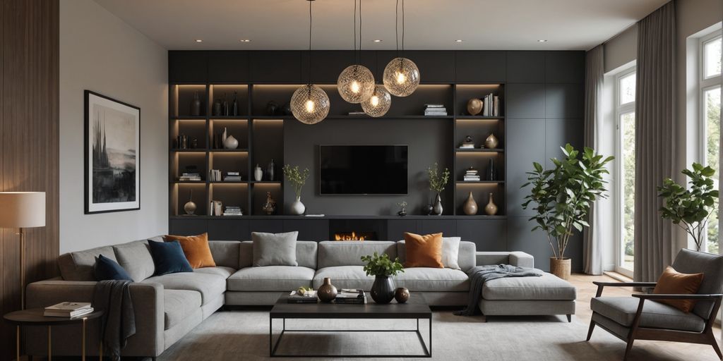 Modern living room with stylish lighting