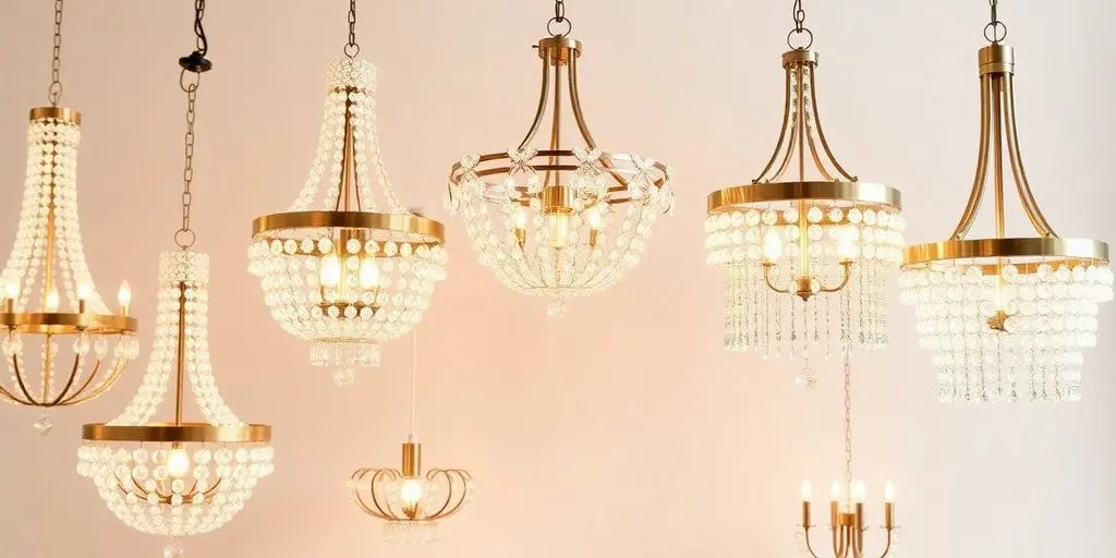 Various Lowes chandeliers displayed in an elegant arrangement.