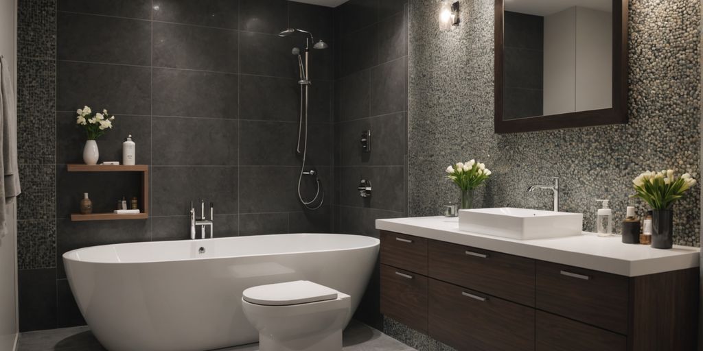 Elegant shower tiles in a modern, luxurious bathroom setting.