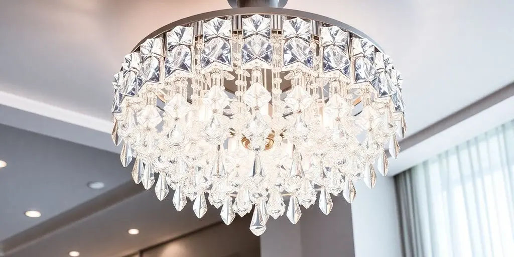 Large crystal ceiling light in a modern interior.