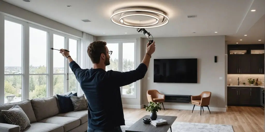 LED light fitter installing modern fixture