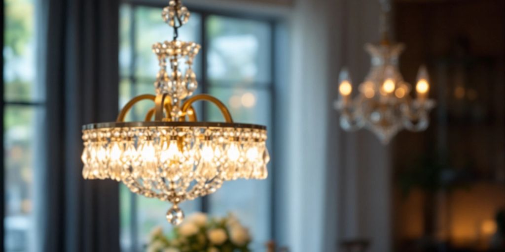 Elegant luxury chandelier in a stylish dining room.