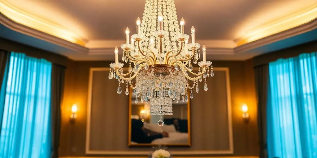 Elegant dining room with a sparkling crystal chandelier.