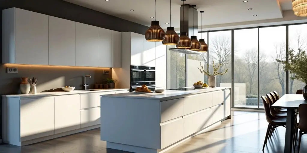 Modern kitchen with pendant lights