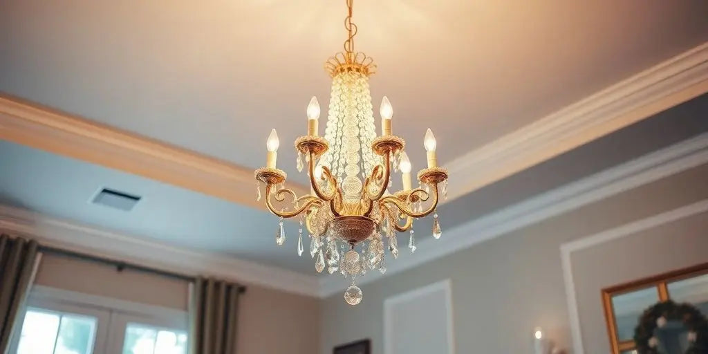 Elegant chandelier with crystals in a stylish interior.