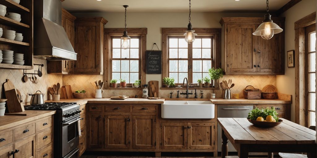 Rustic kitchen with farmhouse pendant lights