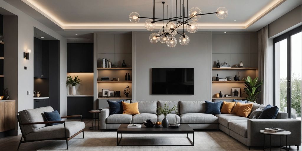 Modern living room with trendy light fittings