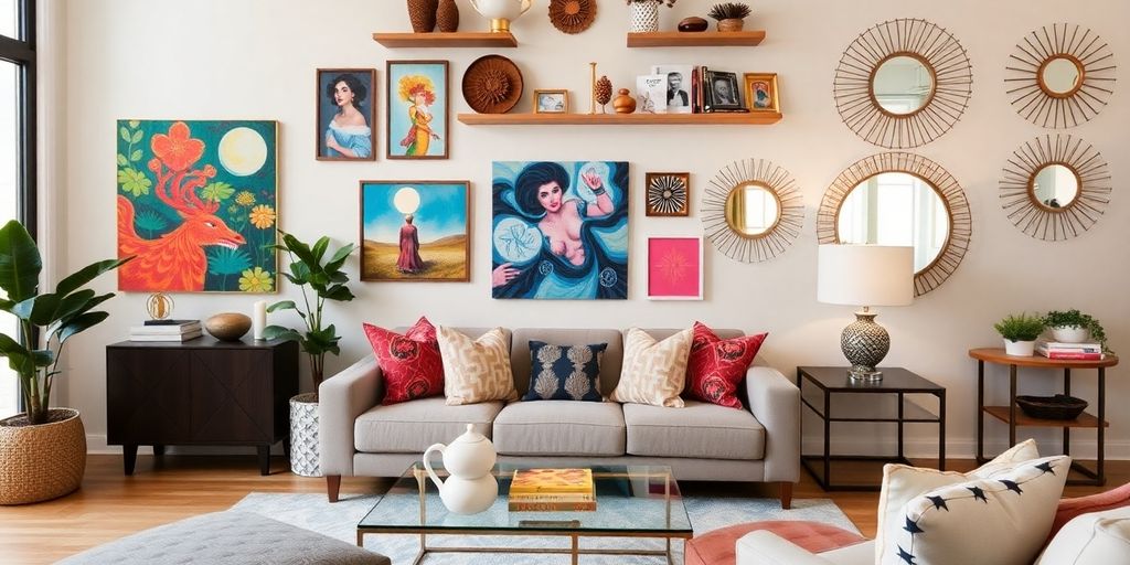 Unique wall decor ideas for a modern living room.