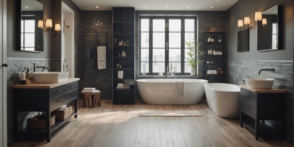 Bathroom showcasing modern flooring and elegant fixtures