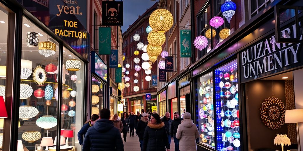 Liverpool street with lighting shops and fixtures