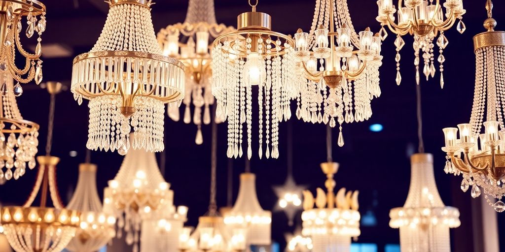 Elegant chandeliers in various styles and designs.