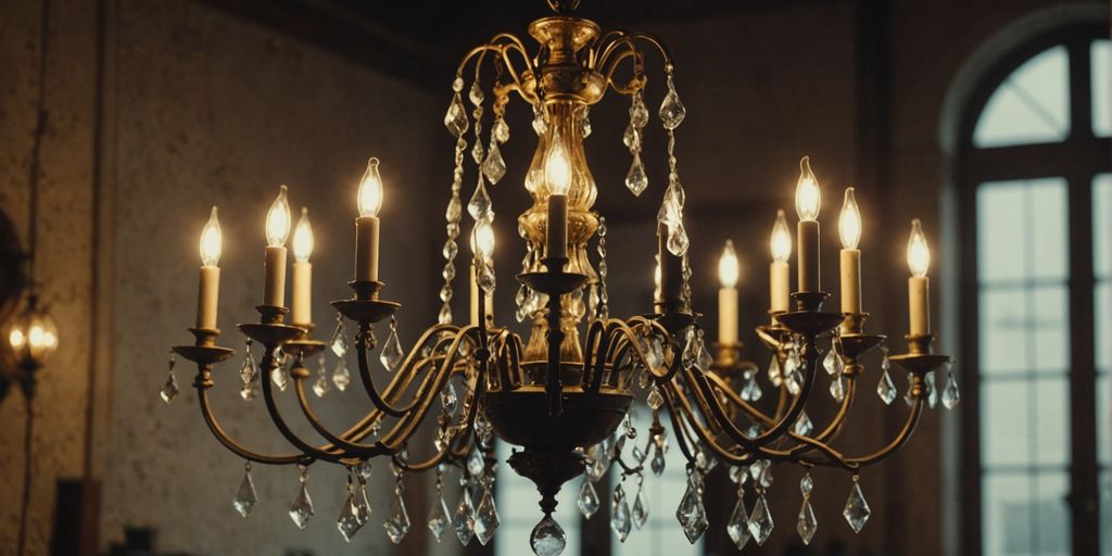 Restoring a vintage chandelier with tools and materials