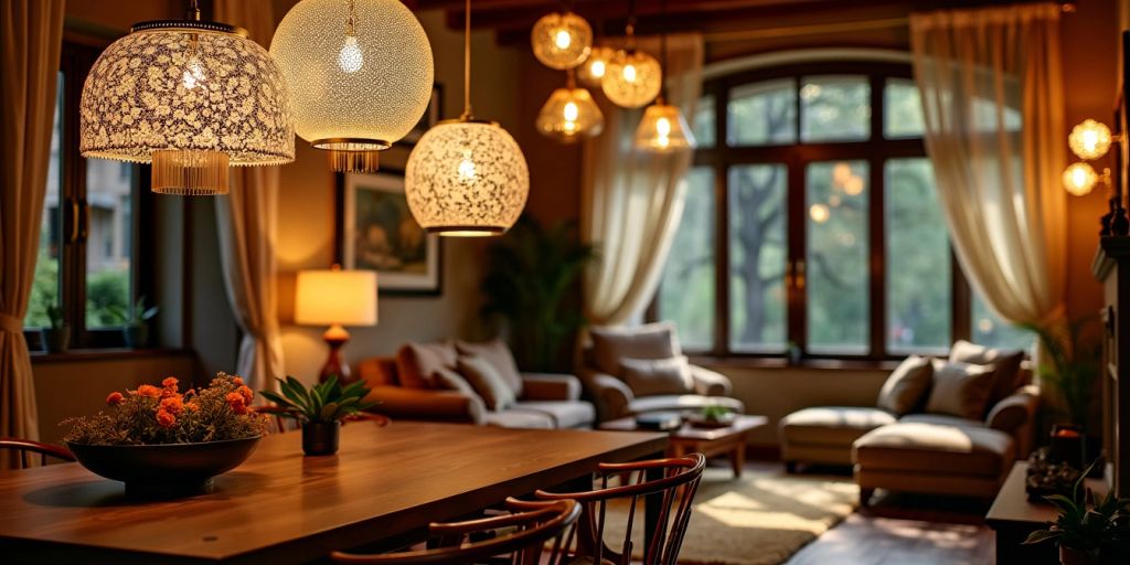 Elegant light fittings in a modern living room.