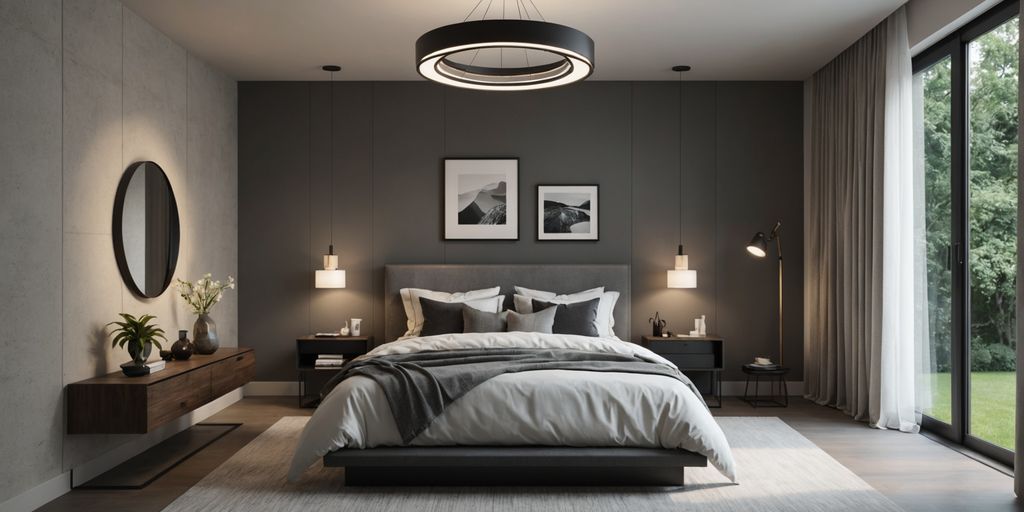 Modern bedroom with contemporary lighting