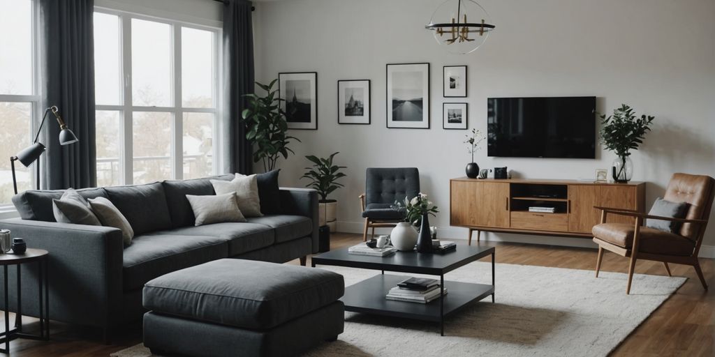 Modern living room featuring minimalist design and sleek furniture.