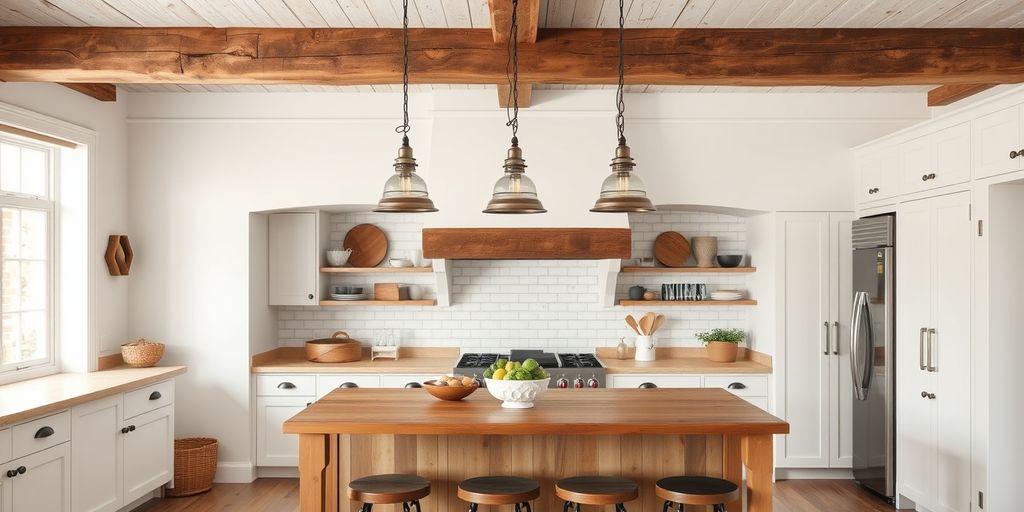 Farmhouse kitchen with vintage pendant lights