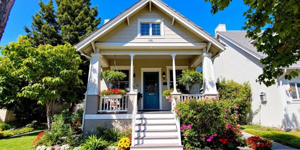 Charming townhouse in Richmond, CA with bright flowers.