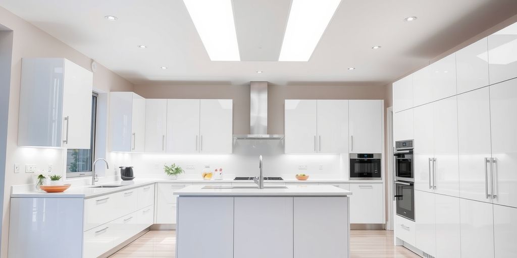 Modern kitchen with LED ceiling lights